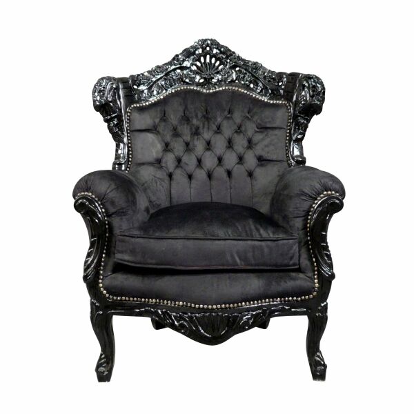 Fauteuil baroque en velours et bois noir