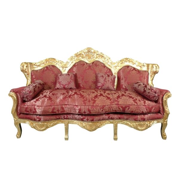 Canapé baroque rouge et bois doré 2 Canapé style baroque rouge et bois doré - Canapé baroque - Meuble baroque