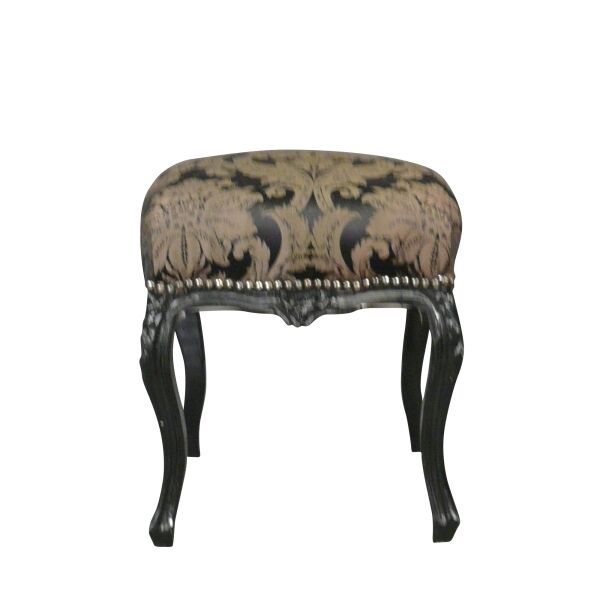 Pouf Baroque noir et tissu à fleurs 1 Pouf Baroque noir et tissu à fleurs - Pouf baroque - Meuble baroque -