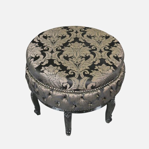 Grand pouf baroque noir à fleurs 2 Grand pouf baroque noir à fleurs - Pouf baroque - Meuble baroque -