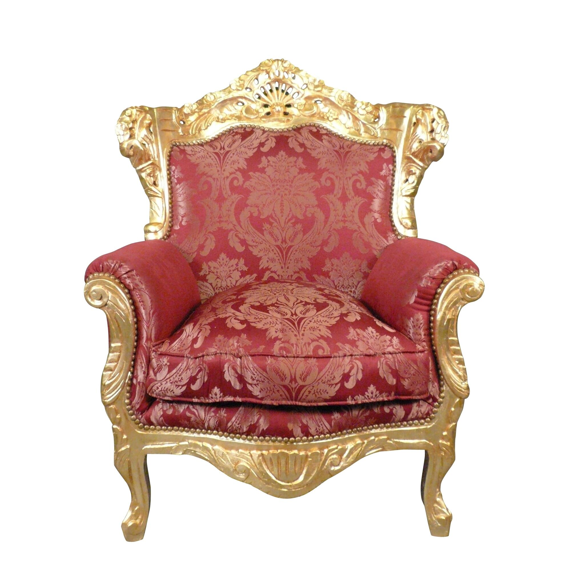 Fauteuil baroque en bois doré et tissu rouge rococo 1 Fauteuil baroque en bois doré et tissu rouge rococo