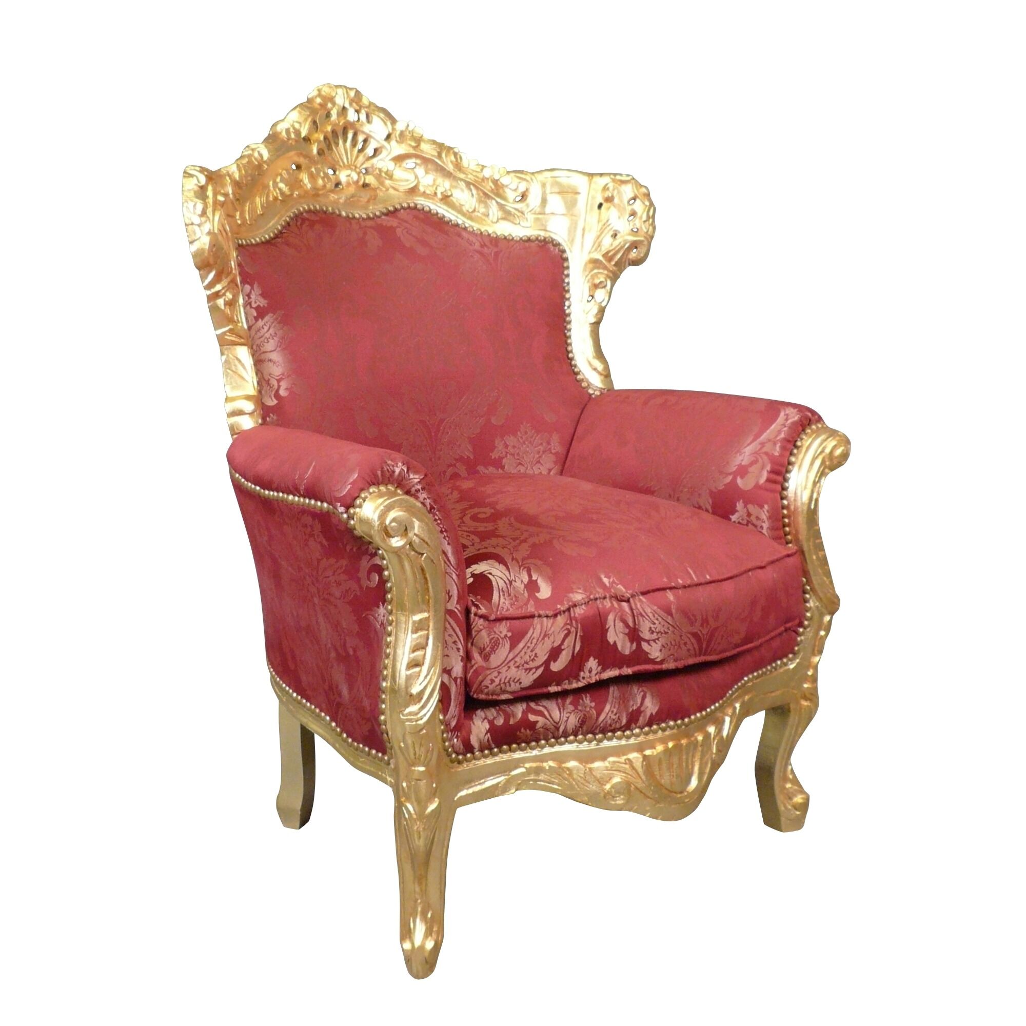 Fauteuil baroque en bois doré et tissu rouge rococo 2 Fauteuil baroque en bois doré et tissu rouge rococo