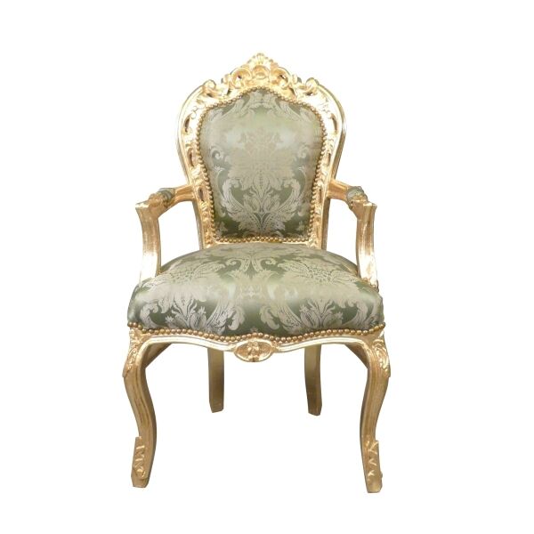 Fauteuil baroque vert satiné - Meuble baroque style ancien