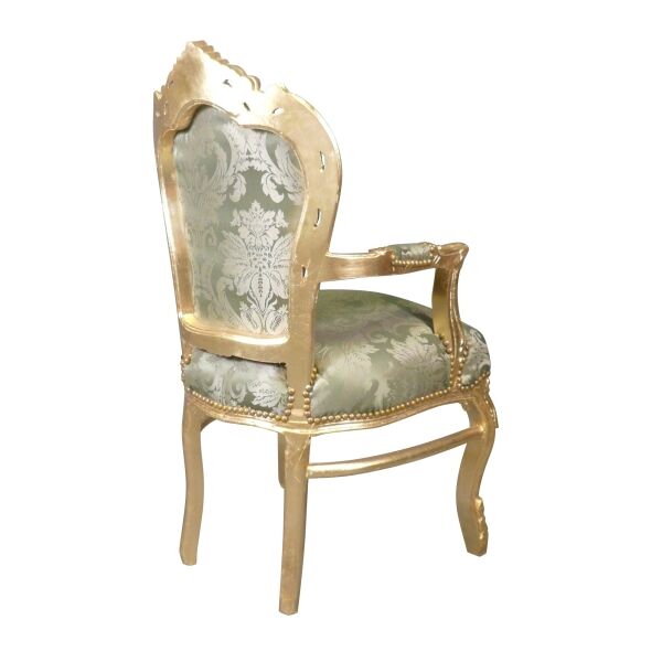 Fauteuil baroque vert satiné 2 Fauteuil baroque vert satiné - Meuble baroque en bois doré
