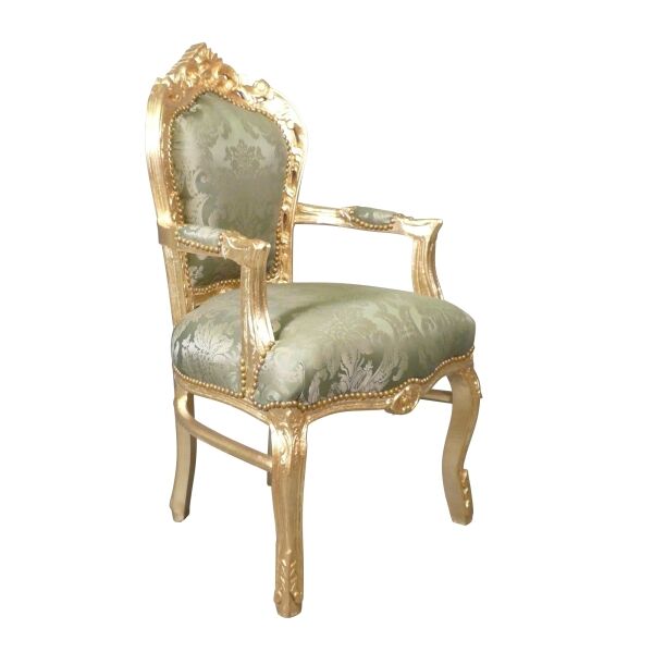 Fauteuil baroque vert satiné 3 Fauteuil baroque vert satiné - Mobilier baroque style ancien