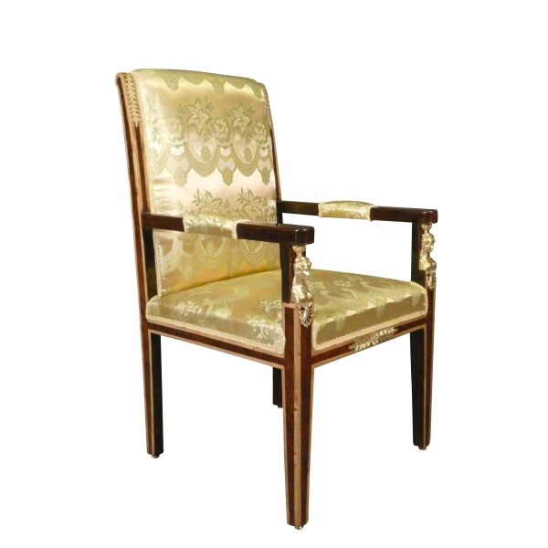 Fauteuil Empire tissu satiné doré 2 Fauteuil Empire tissu satiné doré - Meubles Napoléon III -