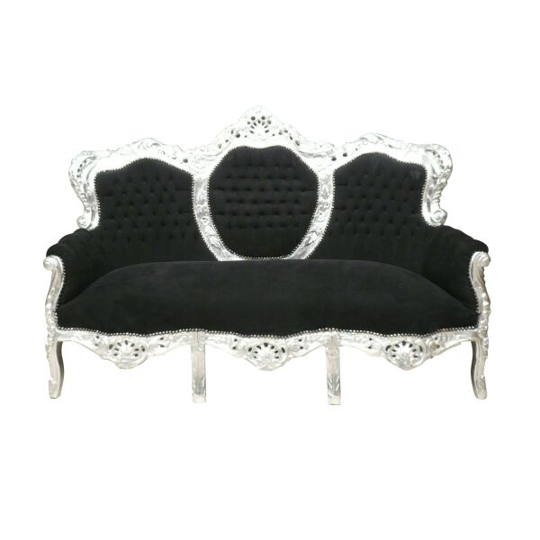 Canapé baroque noir et argent - Meuble de salon baroque -