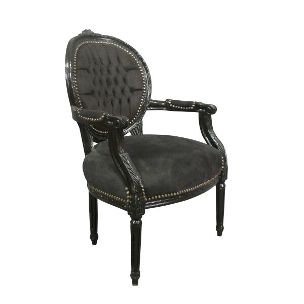 Fauteuil Louis XVI médaillon en velours noir 2 Fauteuil Louis XVI en velours noir - Fauteuil Louis XVI - Fauteuil