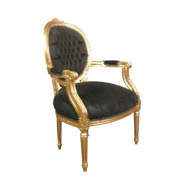 Fauteuil Louis XVI noir et bois doré 2 Fauteuil Louis XVI noir et bois doré - Fauteuil Louis XVI - Fauteuil -
