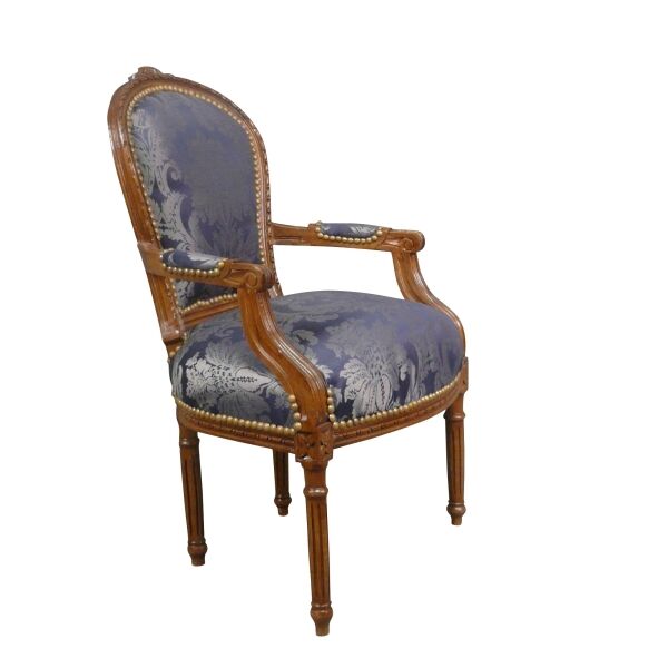Fauteuil Louis XVI bleu en bois massif 2 Fauteuil Louis XVI bleu en bois massif - Fauteuil Louis XVI - Fauteuils baroque
