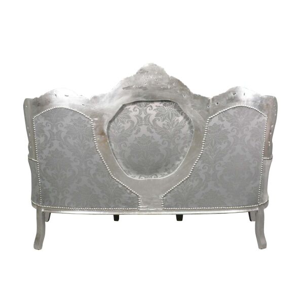 Canapé baroque en bois argent et tissu gris fleuri 2 Canapé baroque en bois argent et tissu gris fleuri - Canapés style baroque