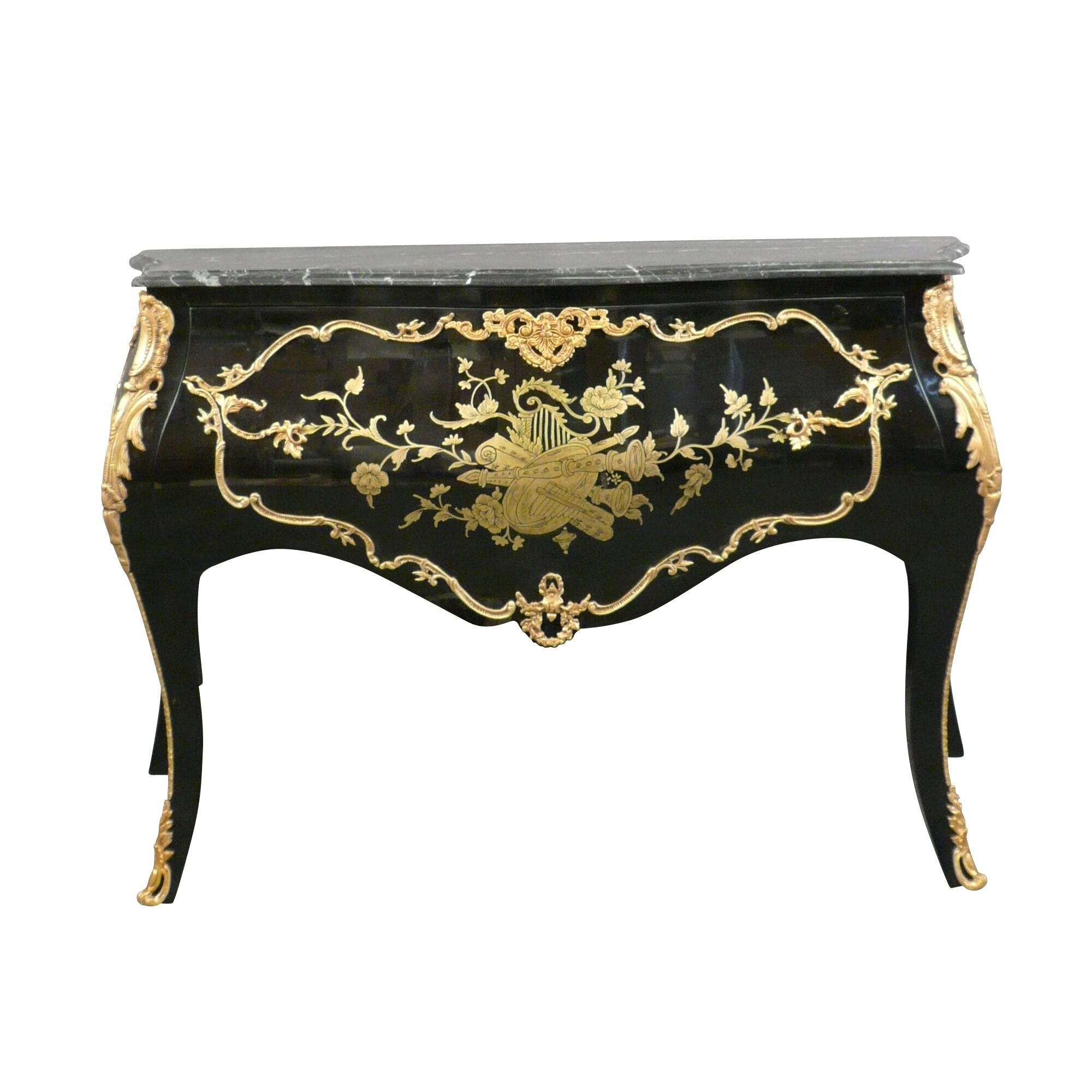 Commode baroque noire et dorée 1 Commode baroque noire et dorée - Meubles style baroque