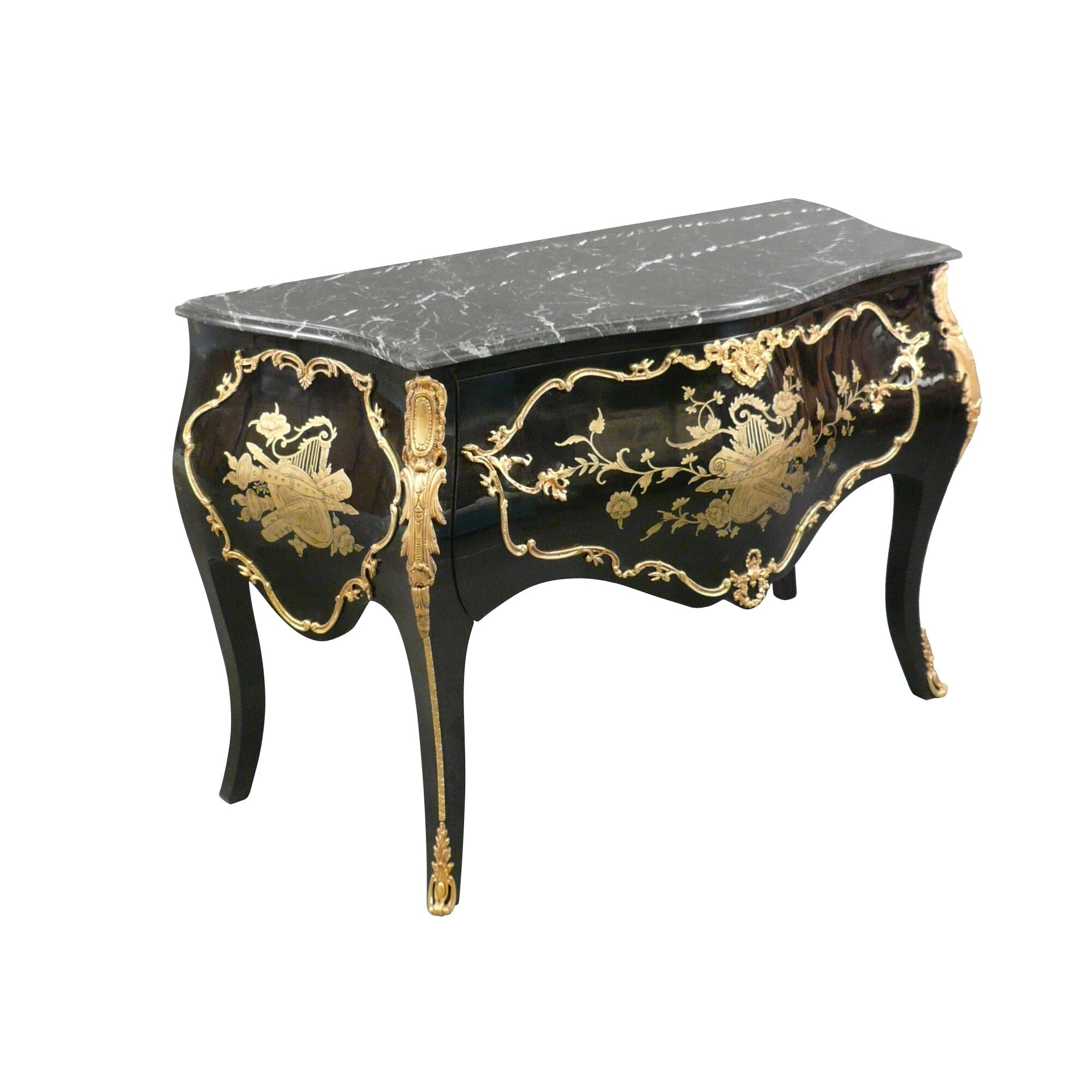 Commode baroque noire et dorée 2 Commode baroque noire et dorée - Meubles style baroque -