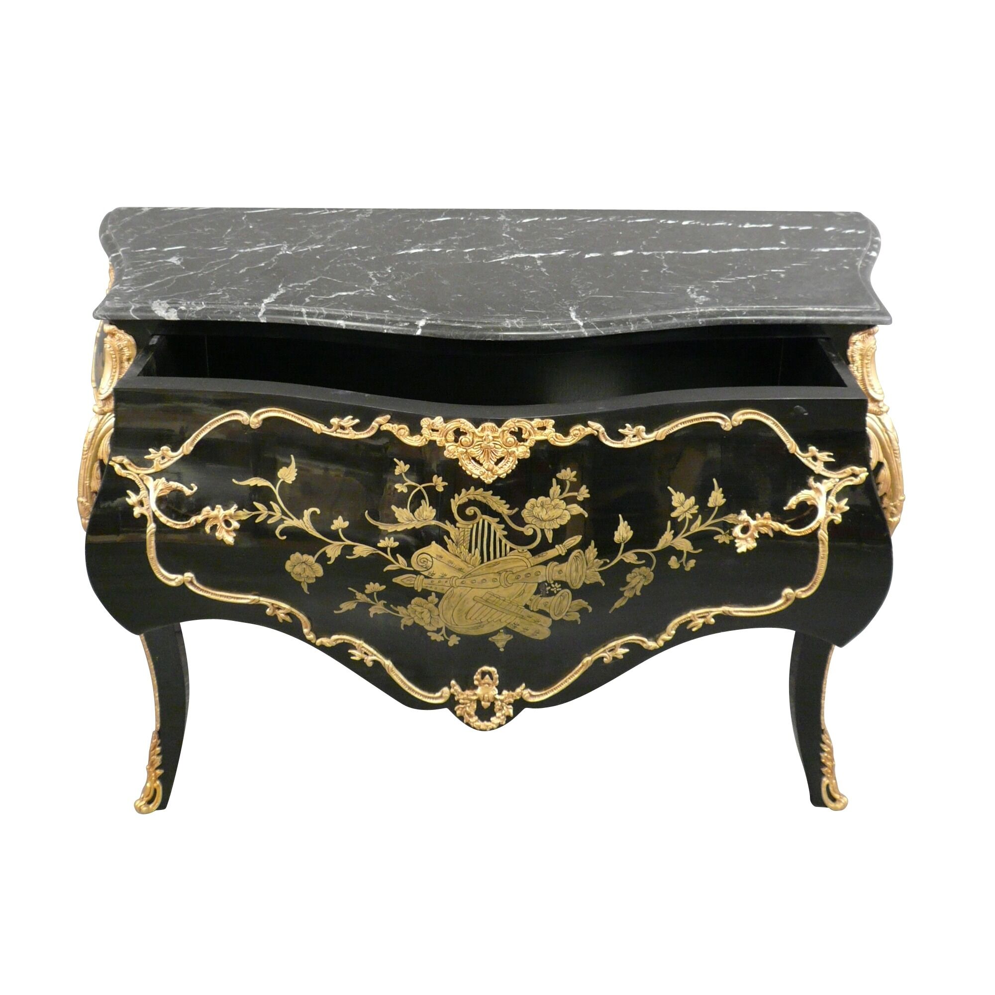 Commode baroque noire et dorée 3 Commode baroque noire et dorée - Meubles style