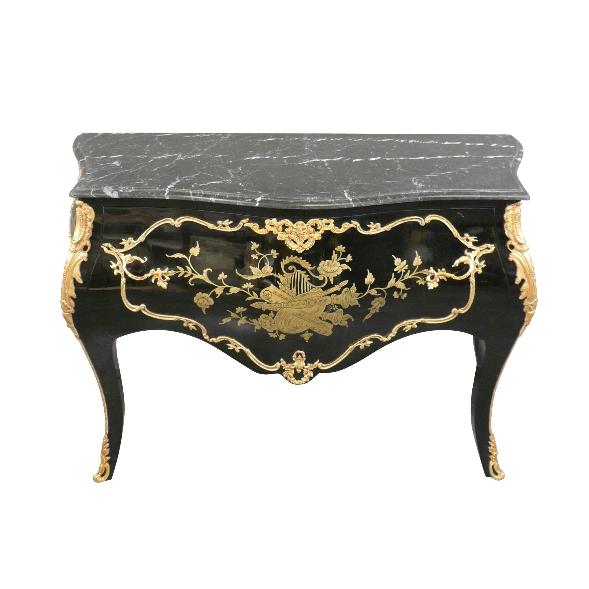 Commode baroque noire et dorée 4 Commode baroque noire et dorée - Mobilier style baroque