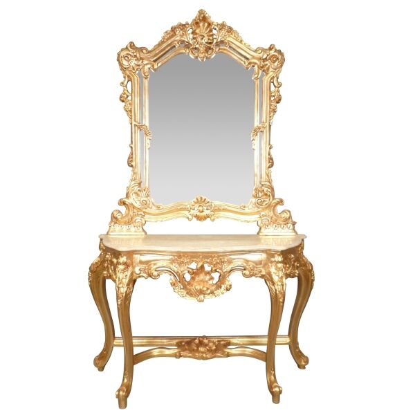 Grande Console Baroque Style Louis XV en Bois Doré 1 Console baroque dorée - Meubles rococo -