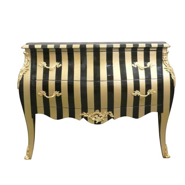 Commode rayée multicolore baroque 1 Commode baroque à rayures dorées - Commode baroque - Meuble baroque -
