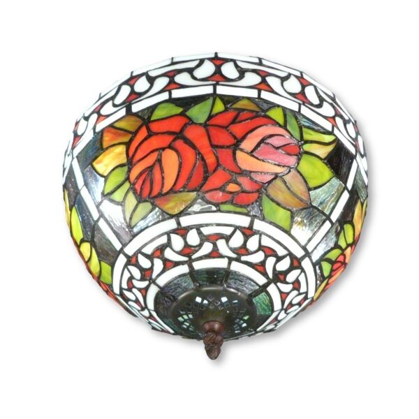 Plafonnier Tiffany avec des roses rouges 2 Plafonnier Tiffany roses - Lampes Tiffany