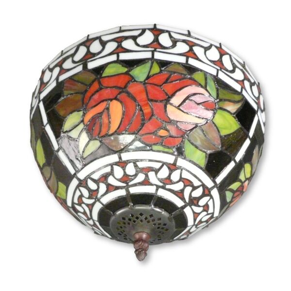 Plafonnier Tiffany avec des roses rouges 3 Plafonnier Tiffany roses - Lampes Tiffany online