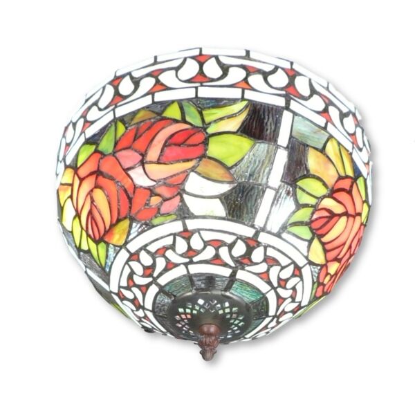 Plafonnier Tiffany avec des roses rouges 5 Plafonnier Tiffany roses - Lampes Tiffany france