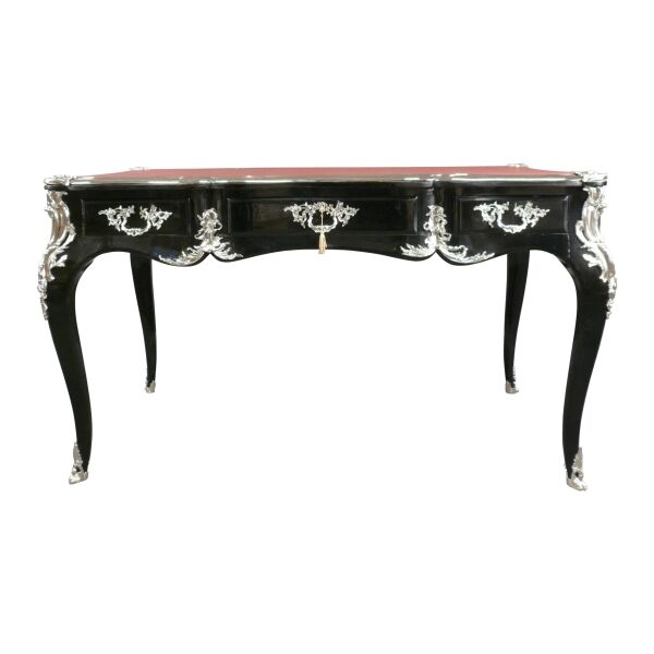 Bureau baroque noir sous main rouge 6 Bureau baroque noir - Bronze argent
