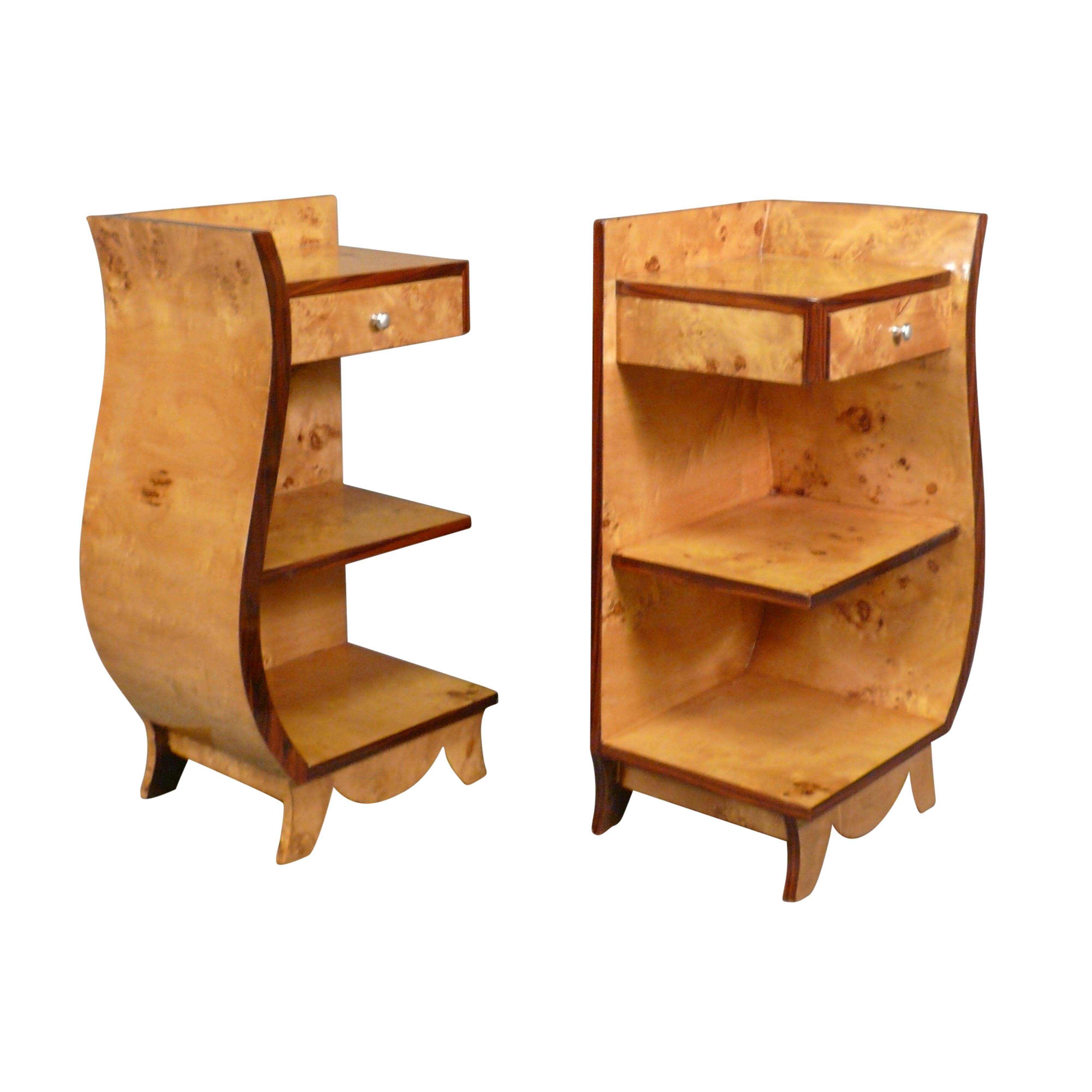 Paire de chevets art déco en loupe d'orme et palissandre 2 Chevet art déco en loupe d'orme et palissandre