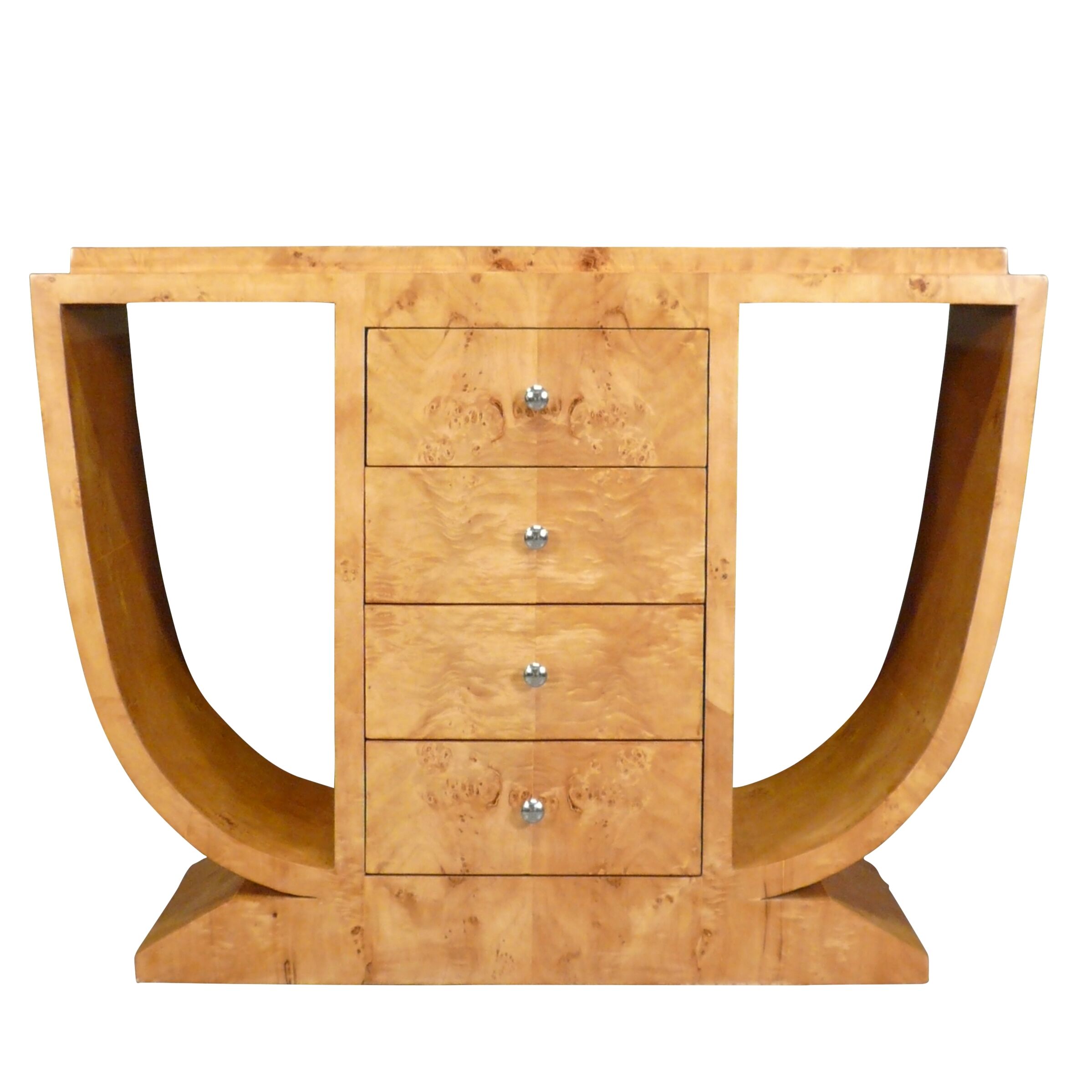 Console Ovale Art Déco Palazzo INT - Placage Bois Marron Brillant - Table Murale 88cm