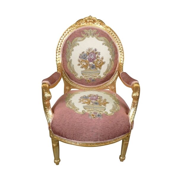Fauteuil médaillon Louis XVI Royal rose 3 Fauteuil Louis XVI Royal rose