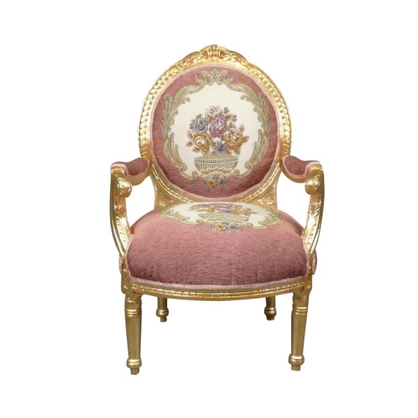Fauteuil médaillon Louis XVI Royal rose 2 Fauteuil médaillon Louis XVI Royal rose