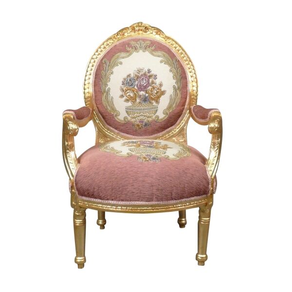 Fauteuil médaillon Louis XVI Royal rose 1 Fauteuil médaillon Louis XVI Royal rose