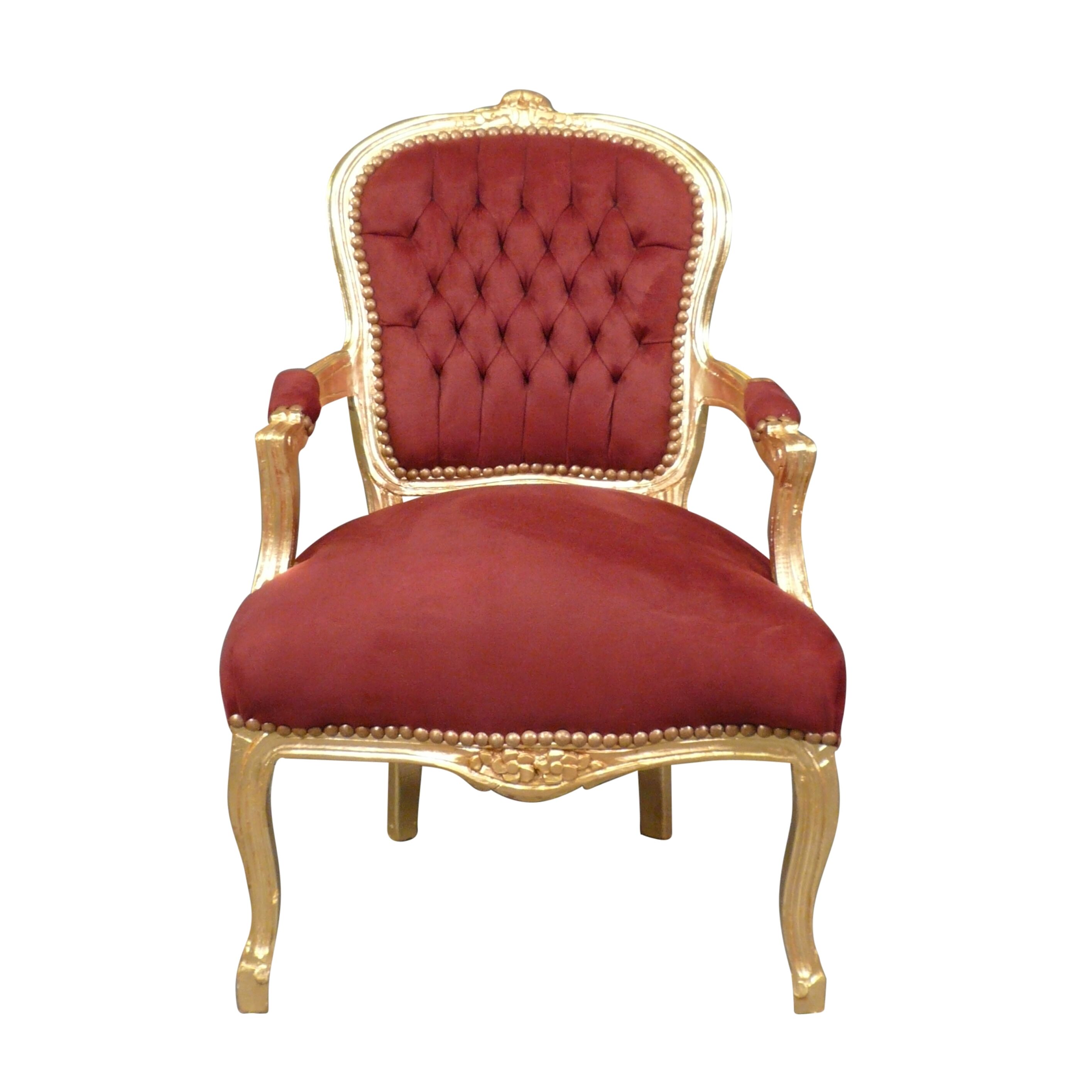 Canapé Baroque Rouge Style Louis XV/XVI, H126 L183 P90, Par Decoloco