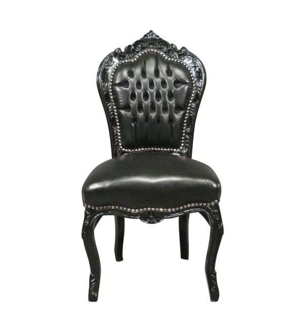 Chaise baroque en bois laqué noir et PVC