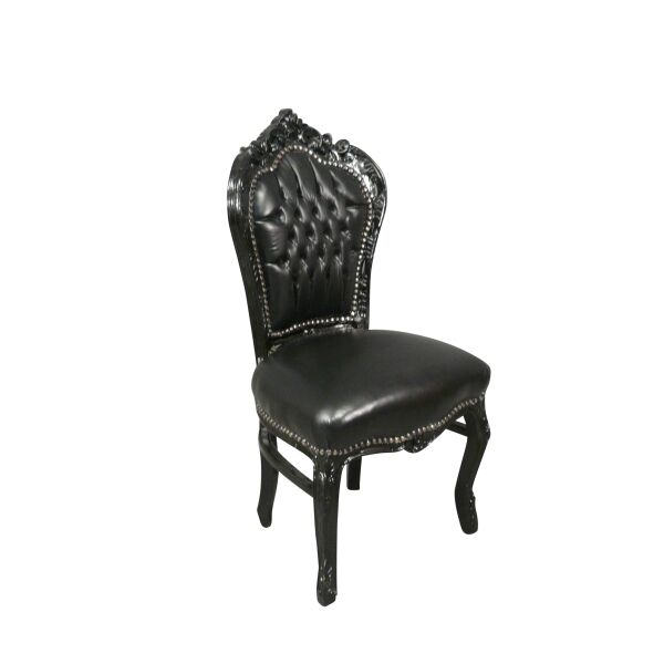 Chaise baroque en bois laqué noir et PVC 2 Chaise style baroque en bois laqué noir et PVC
