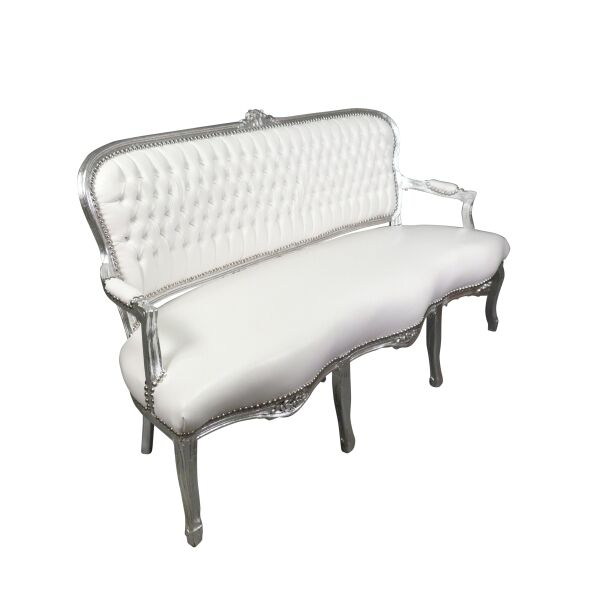 Canapé Louis XV blanc et argent 2 Canapé Louis XV blanc et argent