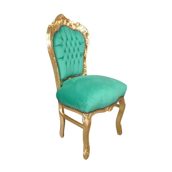Chaise baroque en velours vert 2 Chaise style baroque en velours vert