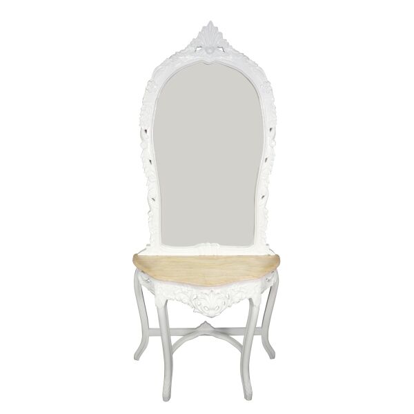 Console baroque blanche avec un marbre beige 2 Console baroque blanche marbre beige