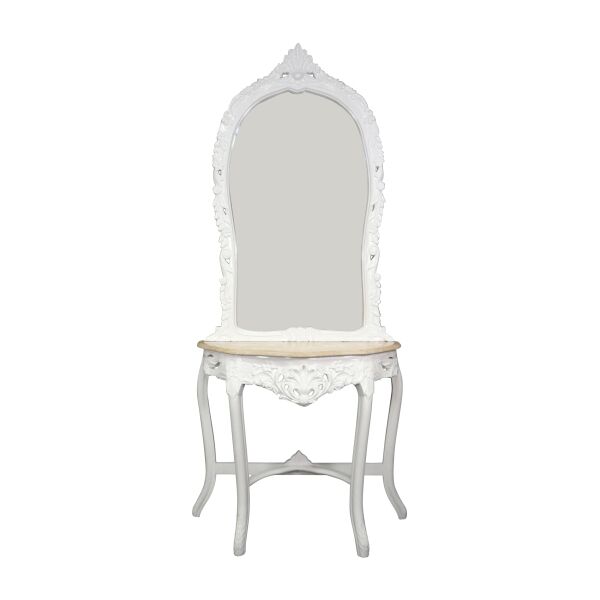 Console baroque blanche avec un marbre beige 1 Console baroque blanche marbre beige vintage