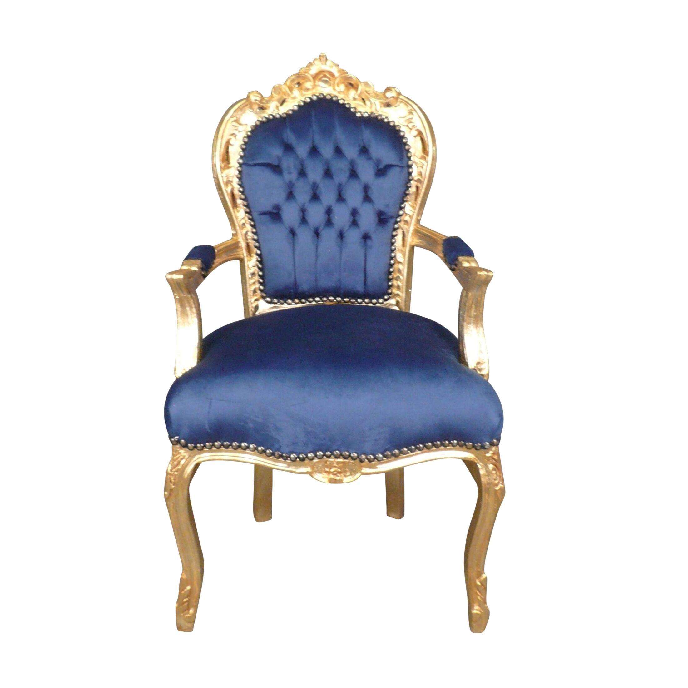 Fauteuil baroque velours en bleu 4 Fauteuil baroque velours en bleu - Mobilier rococo