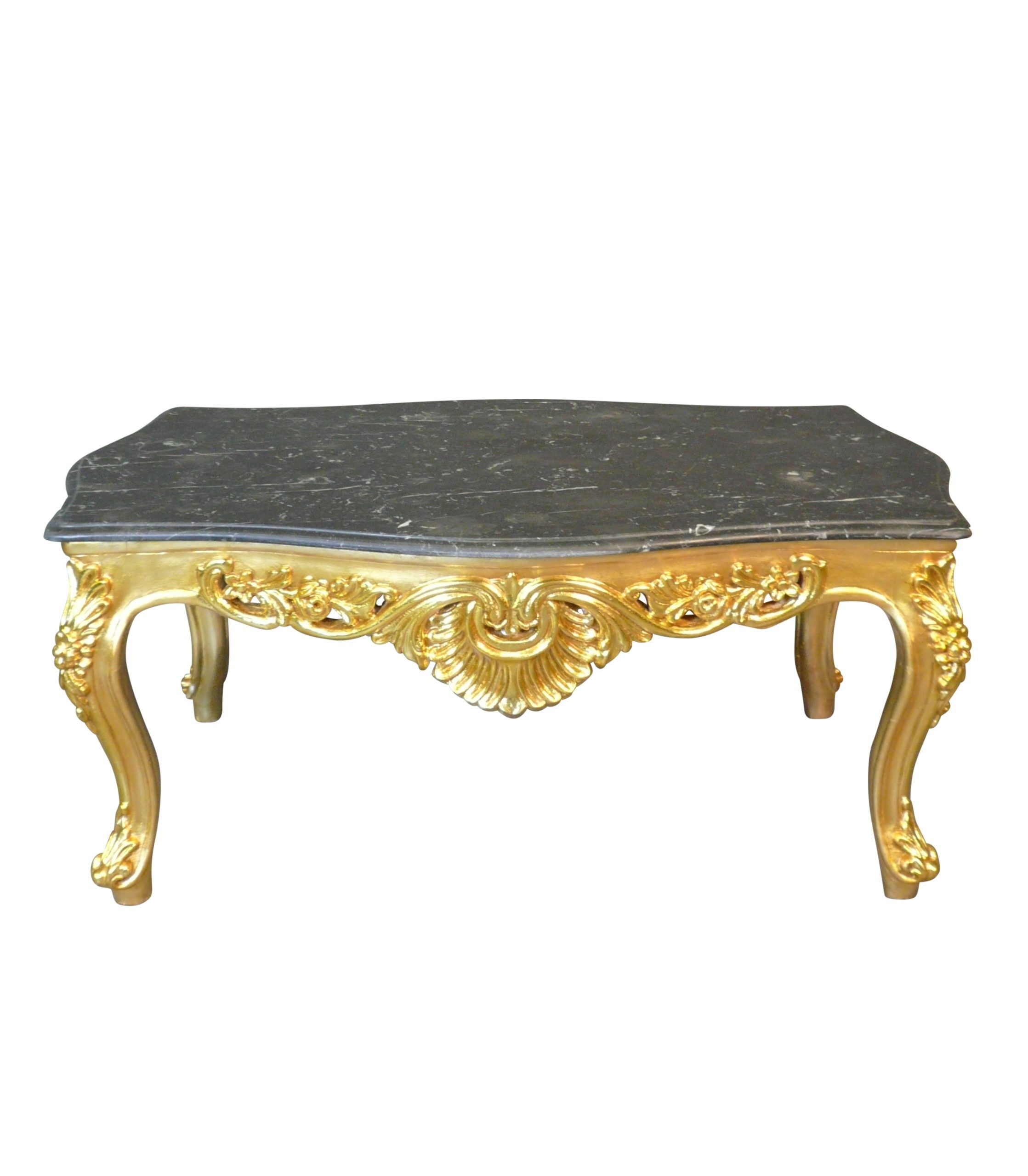 Table basse baroque en bois doré 2 Table basse style baroque en bois doré et marbre