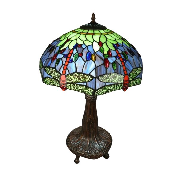 Grande lampe Tiffany libellules rouges sur fond bleu 6 Grande lampe Tiffany antique style vintage - Revendeur Lampe Tiffany maison du Monde