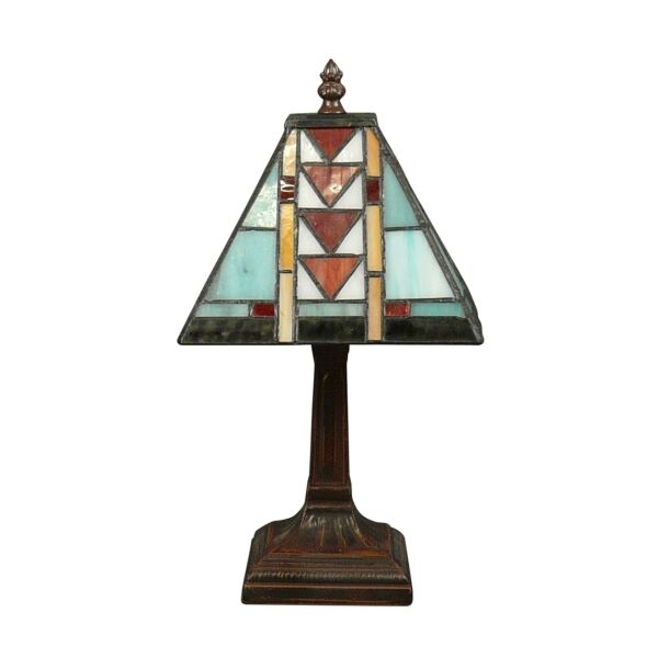 Lampe Tiffany Mission bleue 2 Lampe Tiffany Mission bleue, lampe style Tiffany, art déco 1930, Clara Driscoll, géométrique.