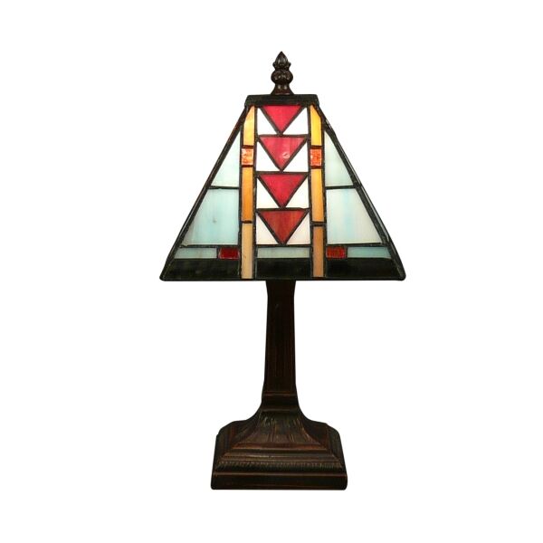 Lampe Tiffany Mission bleue 3 Lampe style art déco Tiffany Mission bleue, lampe style Tiffany, véritable vitrail, design géométrique, Clara Driscoll