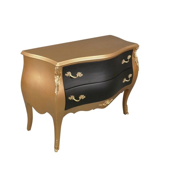 Commode baroque dorée avec 2 tiroirs noirs 2 Commode art déco dorée avec des tiroirs noirs