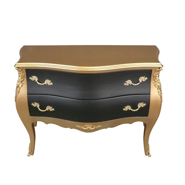 Commode baroque dorée avec 2 tiroirs noirs 4 Commode art déco dorée avec des tiroirs noirs