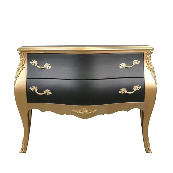 Commode art déco dorée avec des tiroirs noirs