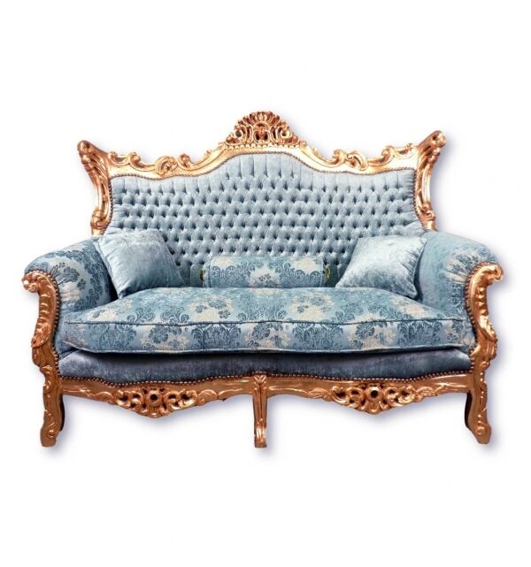 Canapé royal 2 places baroque Rome bleu