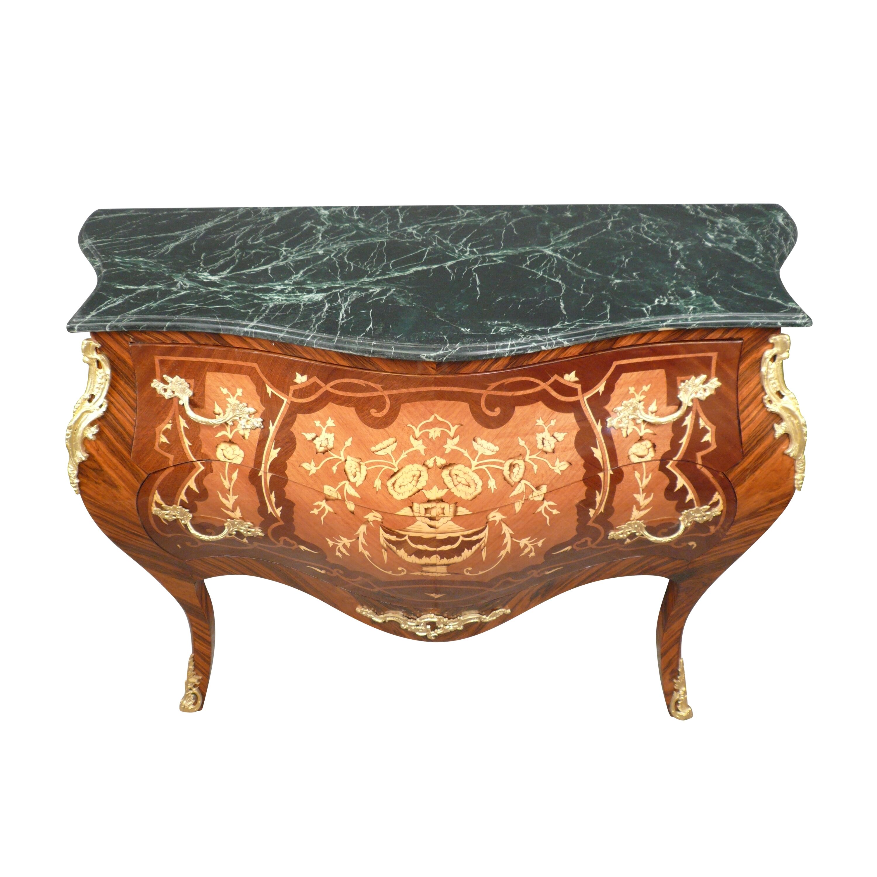 Commode Louis XV bombée et galbée 2 Commode Louis XV - Grande commode Louis XV - Dessus Marbre vert