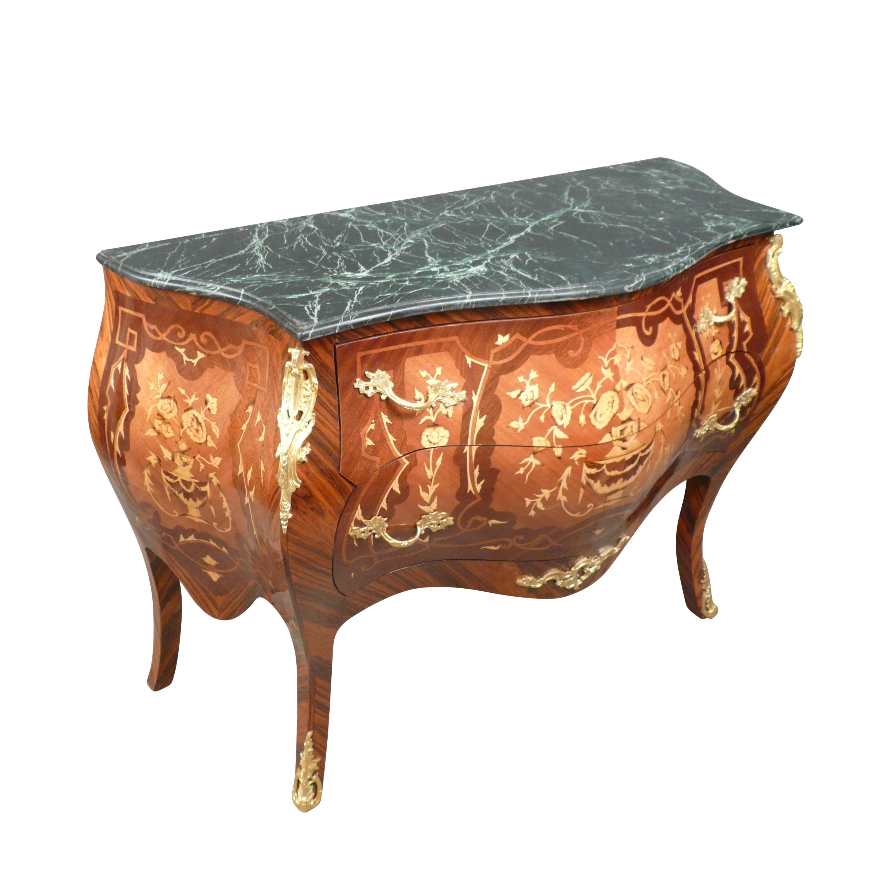Commode Louis XV bombée et galbée 3 Commode Louis XV - Grande commode Louis 15 - Marbre vert