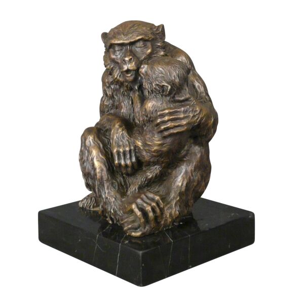 Statue en Bronze : Mère Singe et Son Petit 3 Bronze d'un singe et son petit