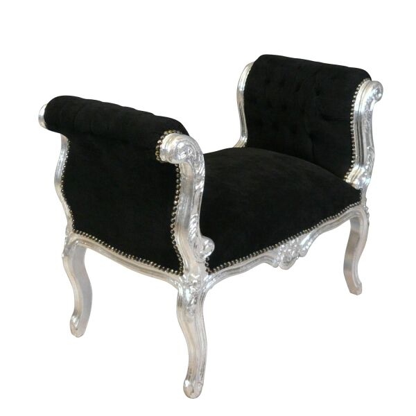 Banquette baroque noire et argent 2 Banquette baroque en velours noir et bois argent